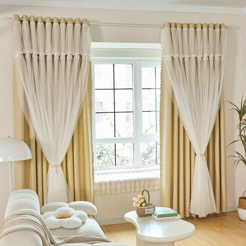 kkboxly 1pc Elegant Double Layer Curtains - Thermal Insulated, Blackout, Mix and Match Voile Panels for Bedroom Drapes with Soft Fabric and Easy Installation