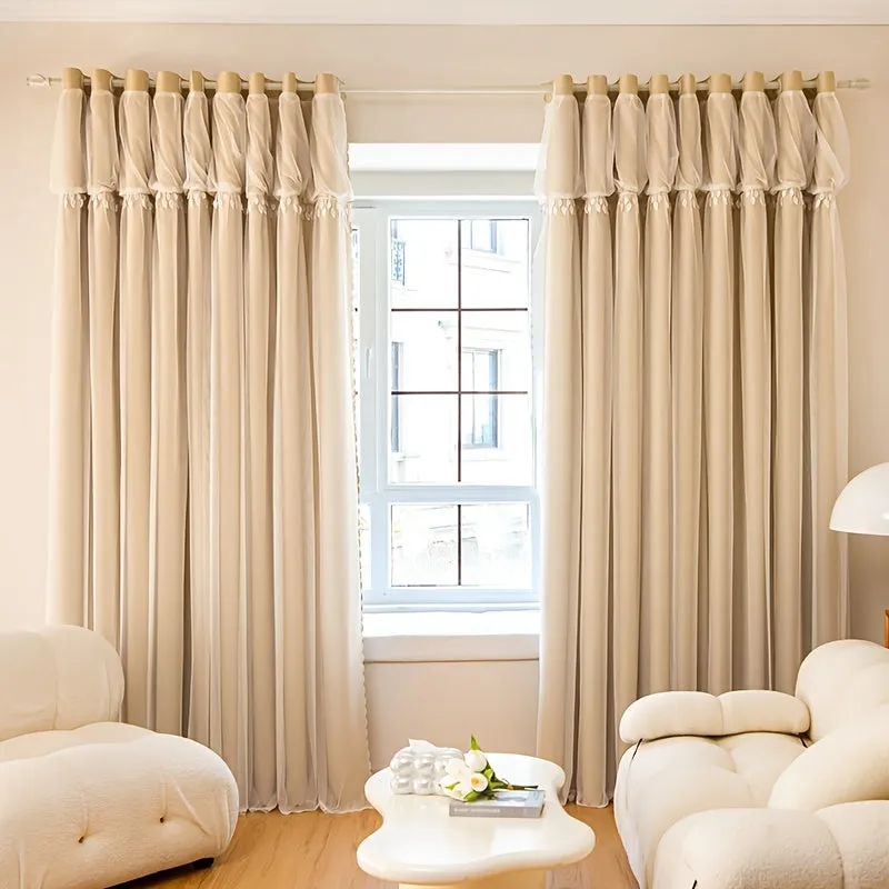 kkboxly 1pc Elegant Double Layer Curtains - Thermal Insulated, Blackout, Mix and Match Voile Panels for Bedroom Drapes with Soft Fabric and Easy Installation