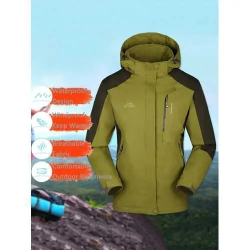 M-5XL Womens Outdoor Waterproof Windproof Detachable Hooded Climbing Jackets