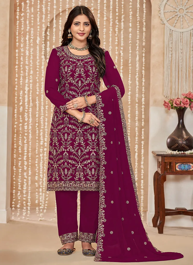 Magenta Embroidered Salwar Kameez Suit