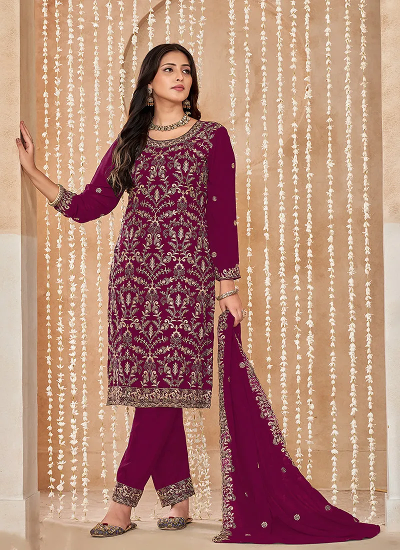 Magenta Embroidered Salwar Kameez Suit