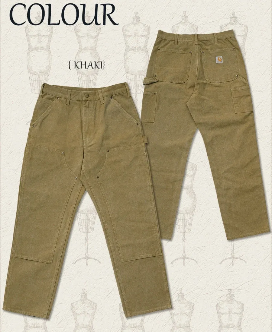 Men's Canvas Carpenter Pants Utility Work Trousers - Safari Style