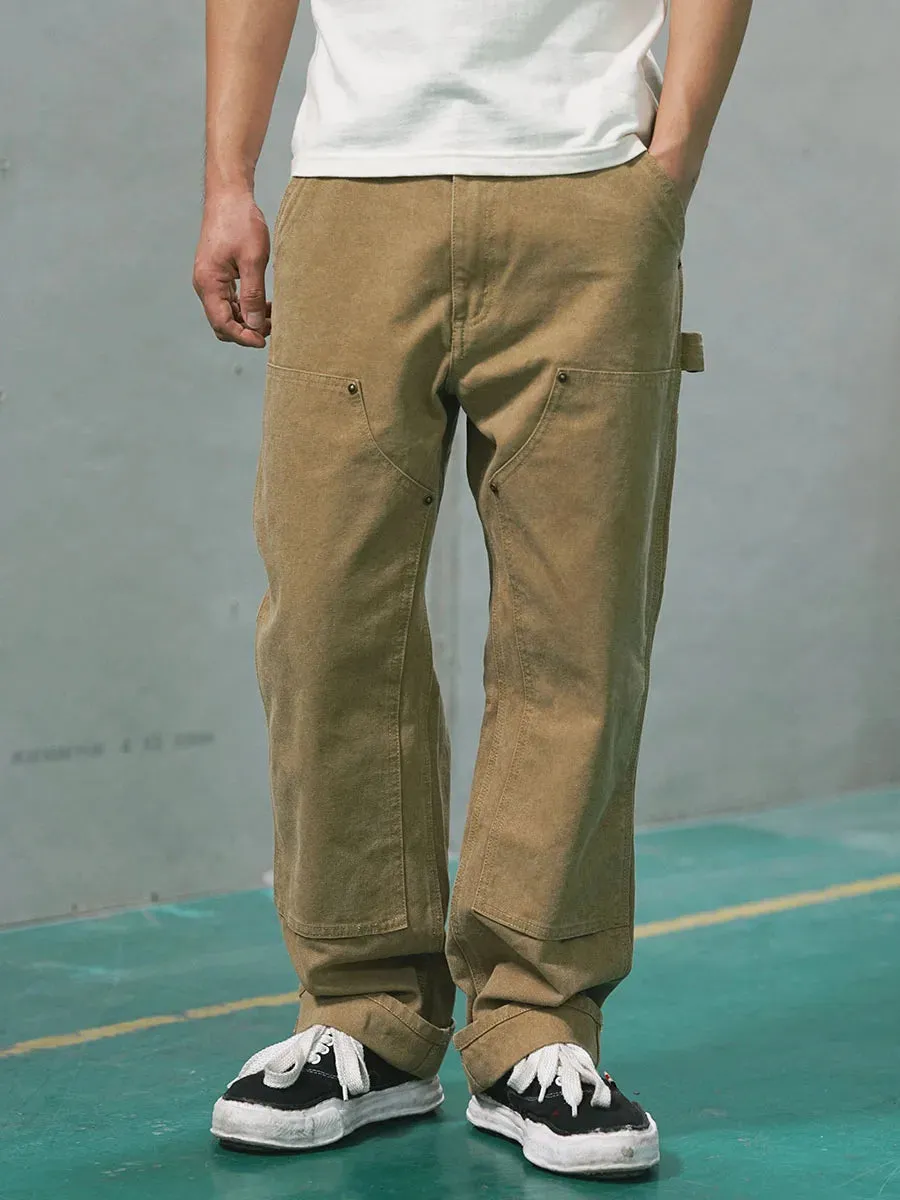 Men's Canvas Carpenter Pants Utility Work Trousers - Safari Style