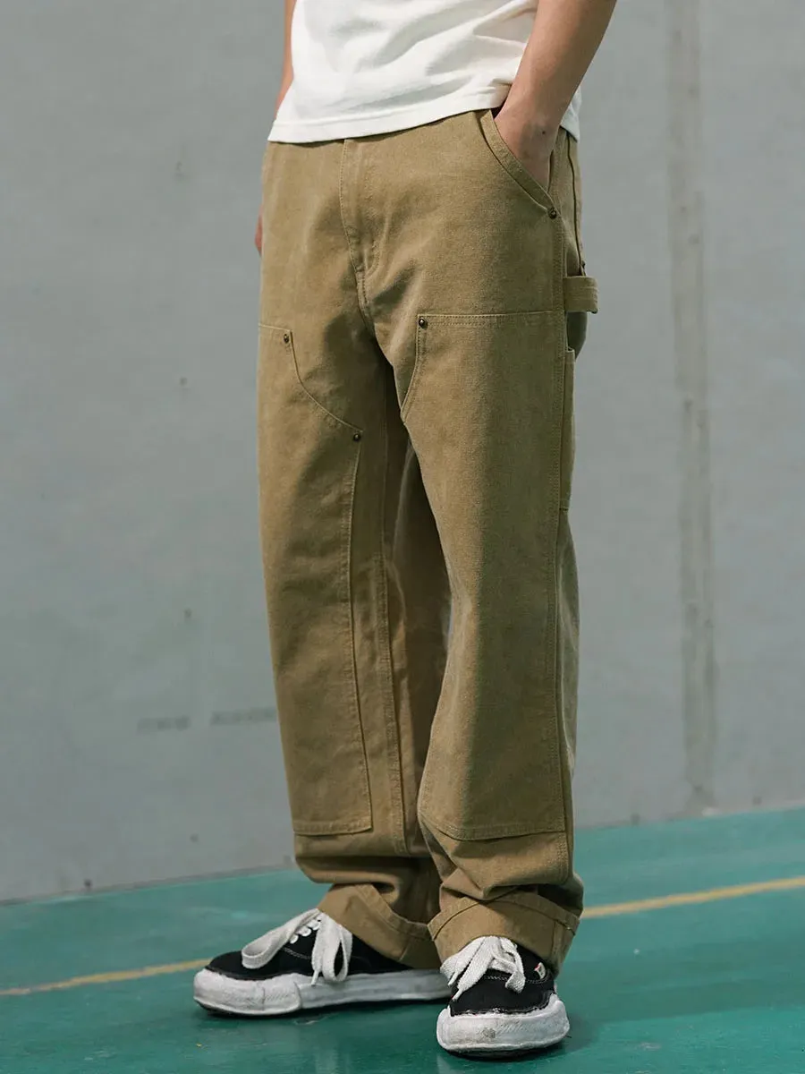 Men's Canvas Carpenter Pants Utility Work Trousers - Safari Style