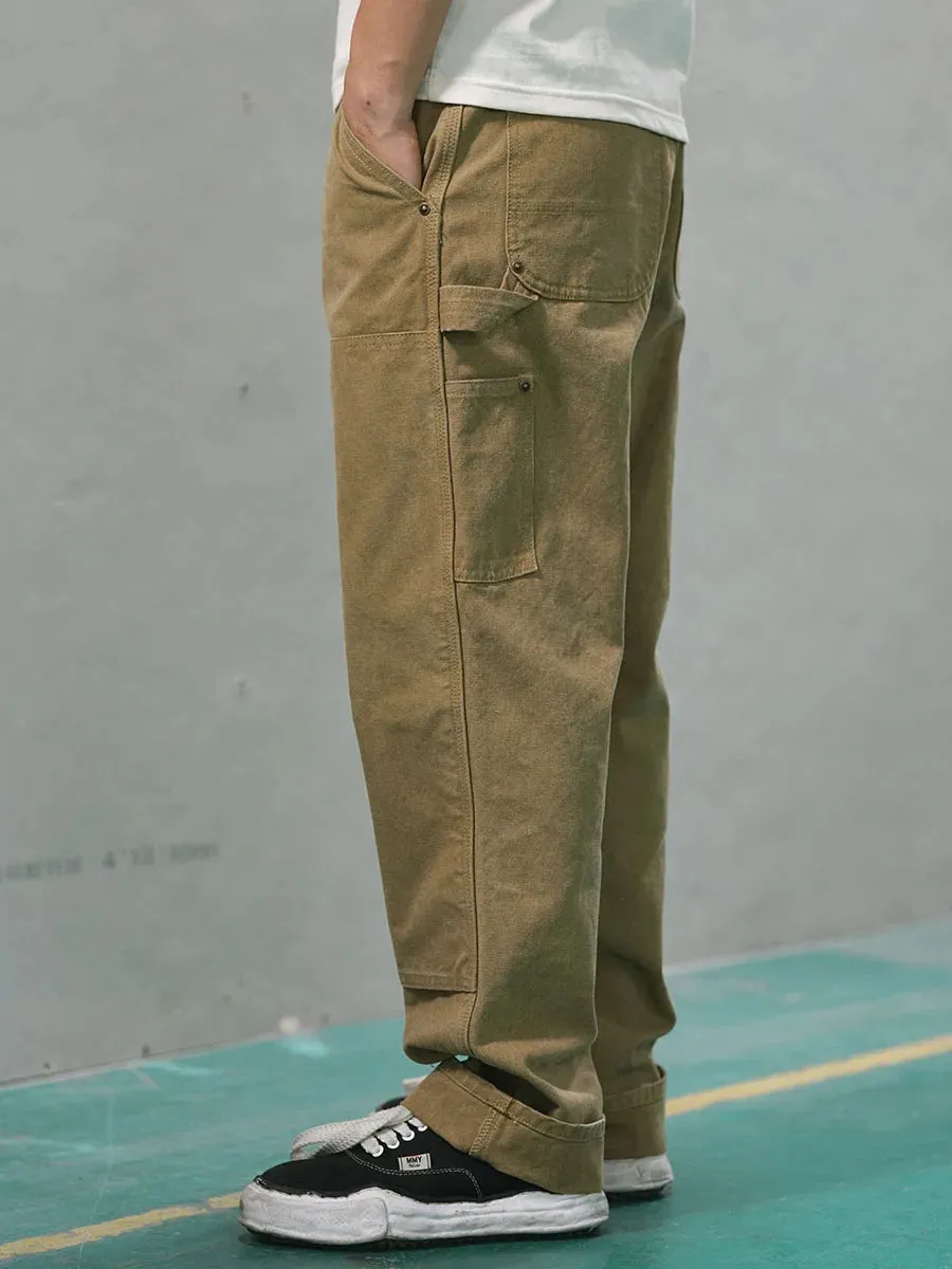 Men's Canvas Carpenter Pants Utility Work Trousers - Safari Style