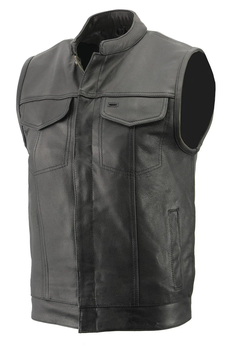 Men’s Premium Cowhide Leather Club Style Motorcycle Biker Riding Vest