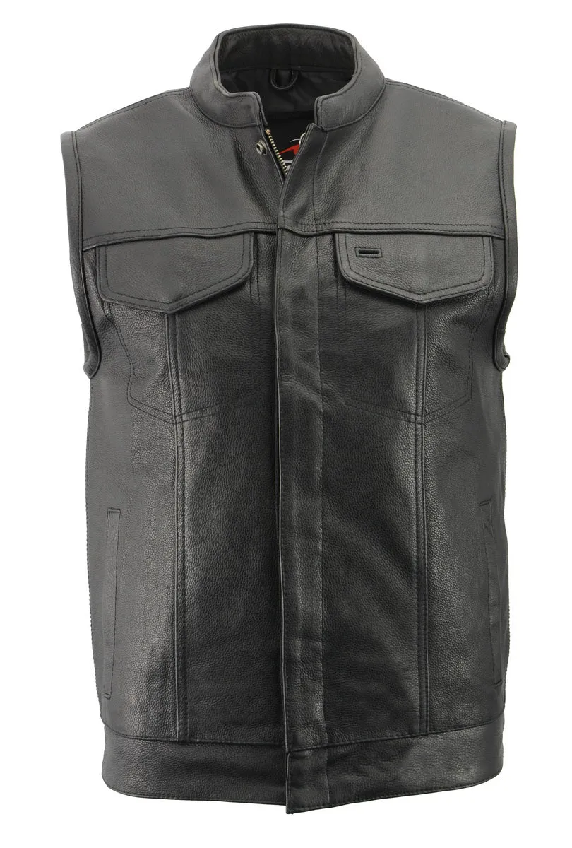 Men’s Premium Cowhide Leather Club Style Motorcycle Biker Riding Vest