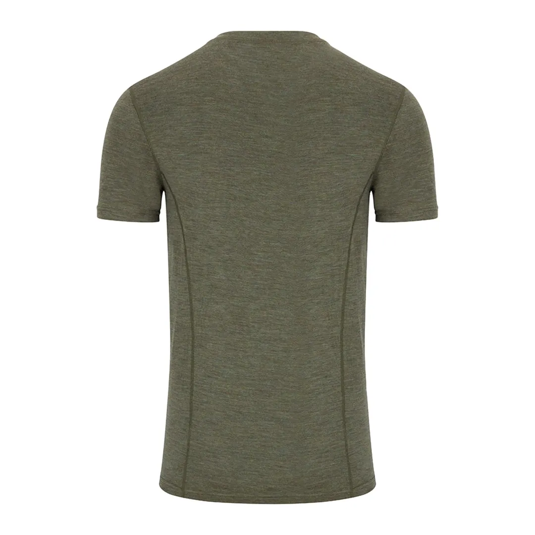 Merino Wool Crew Neck Short Sleeve Base Layer - Green by Hoggs of Fife