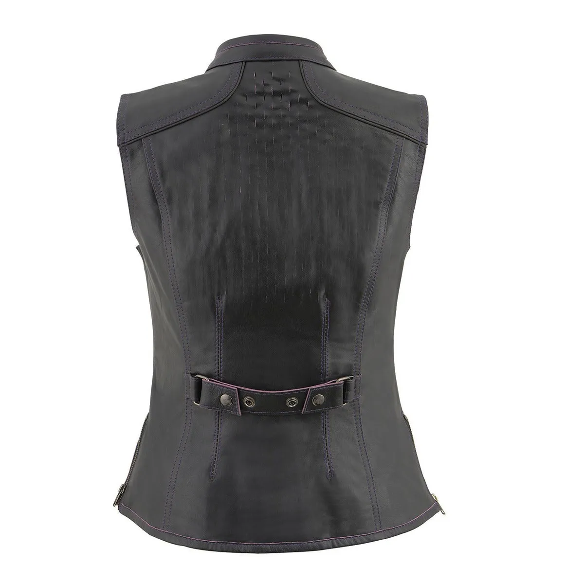 Milwaukee Leather MLL4507 Women's Black Leather Purple Accented Laser Cut Vented Scuba Style Motorcycle Rider Vest