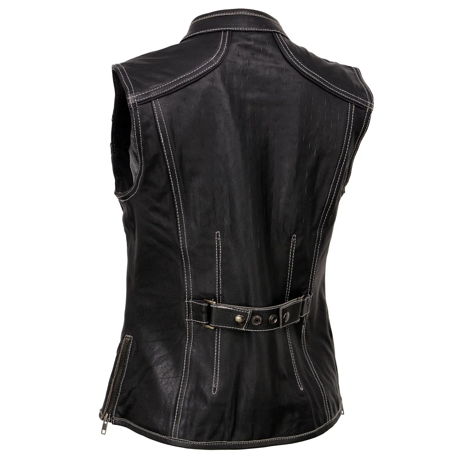 Milwaukee Leather MLL4507 Women's Black Leather Purple Accented Laser Cut Vented Scuba Style Motorcycle Rider Vest