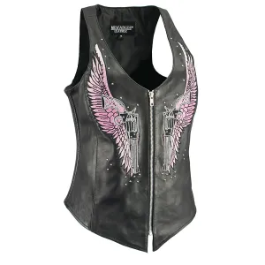 Milwaukee Leather MLL4535 Women's 'Winged Assassin' Black Leather Tank Vest