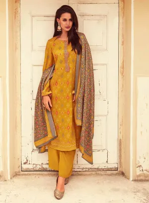 Mumtaz Arts Women's Pashmina Yellow Unstitched Winter Suit Material