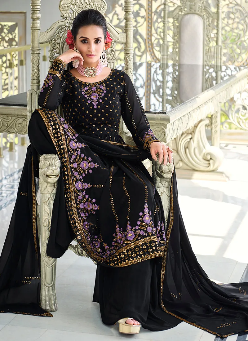 Navy Blue Multicolored Embroidery Anarkali Palazzo Suit