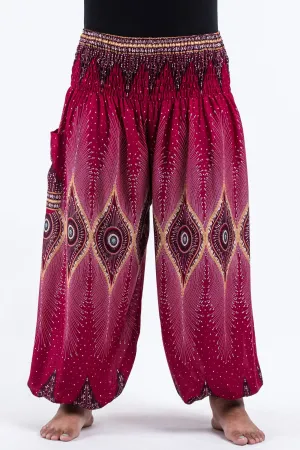 Plus Size Unisex Diamond Peacock Harem Pants in Red