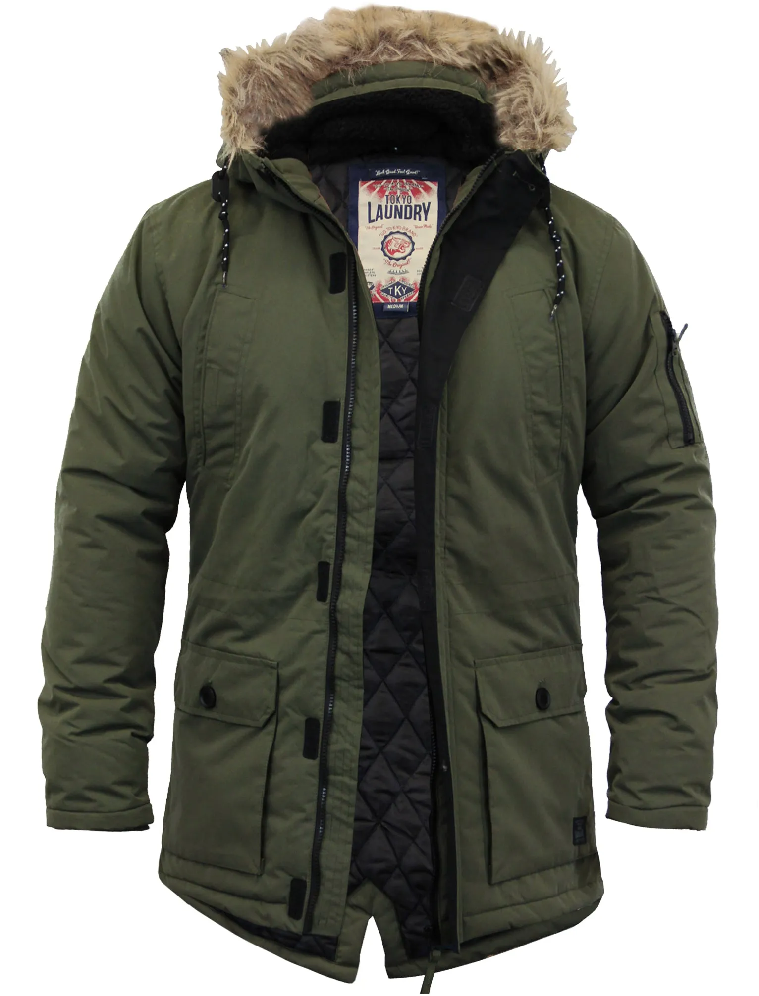 Ponsonby Parka Jacket With Fur Trim Hood in Amazon Khaki - Tokyo Laundry