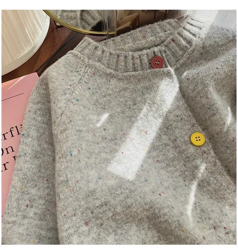 Round neck long-sleeved sweater jacket for women soft knitted cardigan   S4834