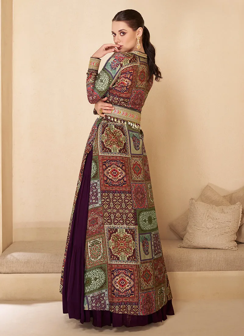 Royal Purple Embroidered Jacket Style Anarkali Gown