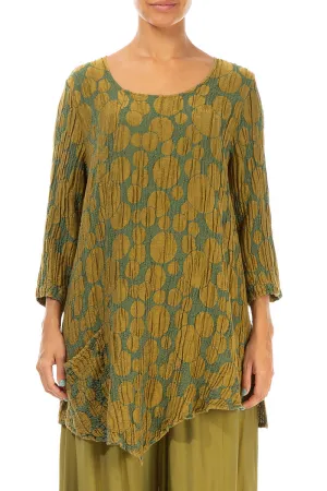 Side Pocket Golden Olive Circle Silk Linen Tunic