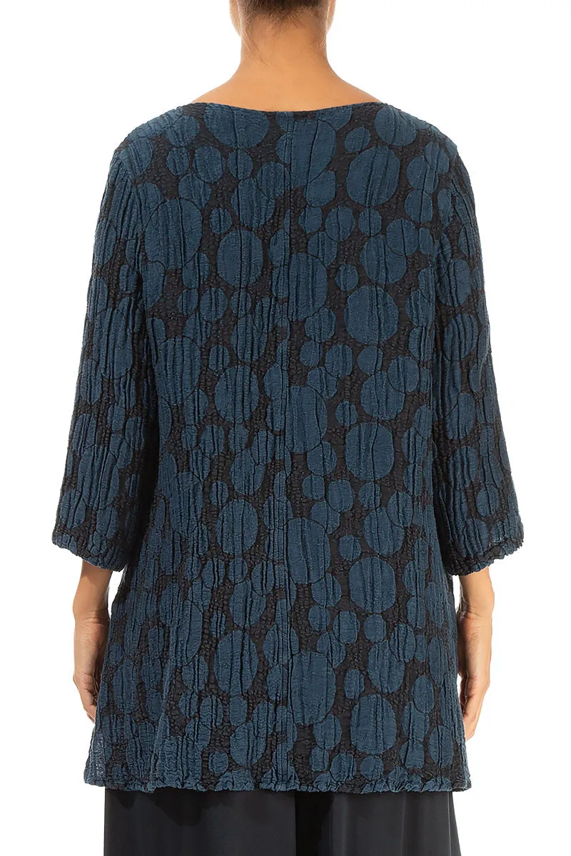 Side Pocket Midnight Blue Circle Silk Linen Tunic