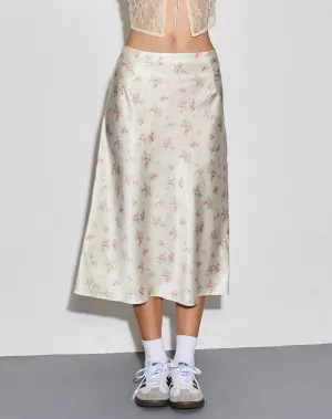 Sima Floral Satin Midi Skirt & Top