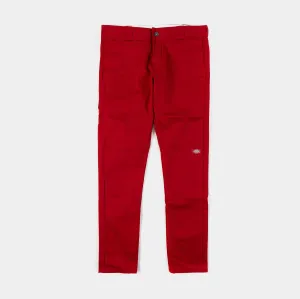 Skinny Fit Twill Double Knee Work Mens Pants (Red)