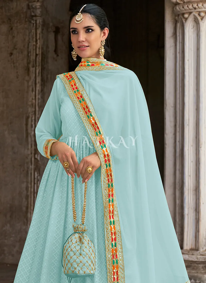 Sky Blue Sequence And Multi Embroidered Anarkali Suit