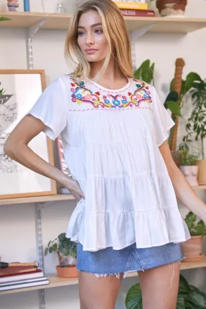 Solid Flared Short Sleeve Top