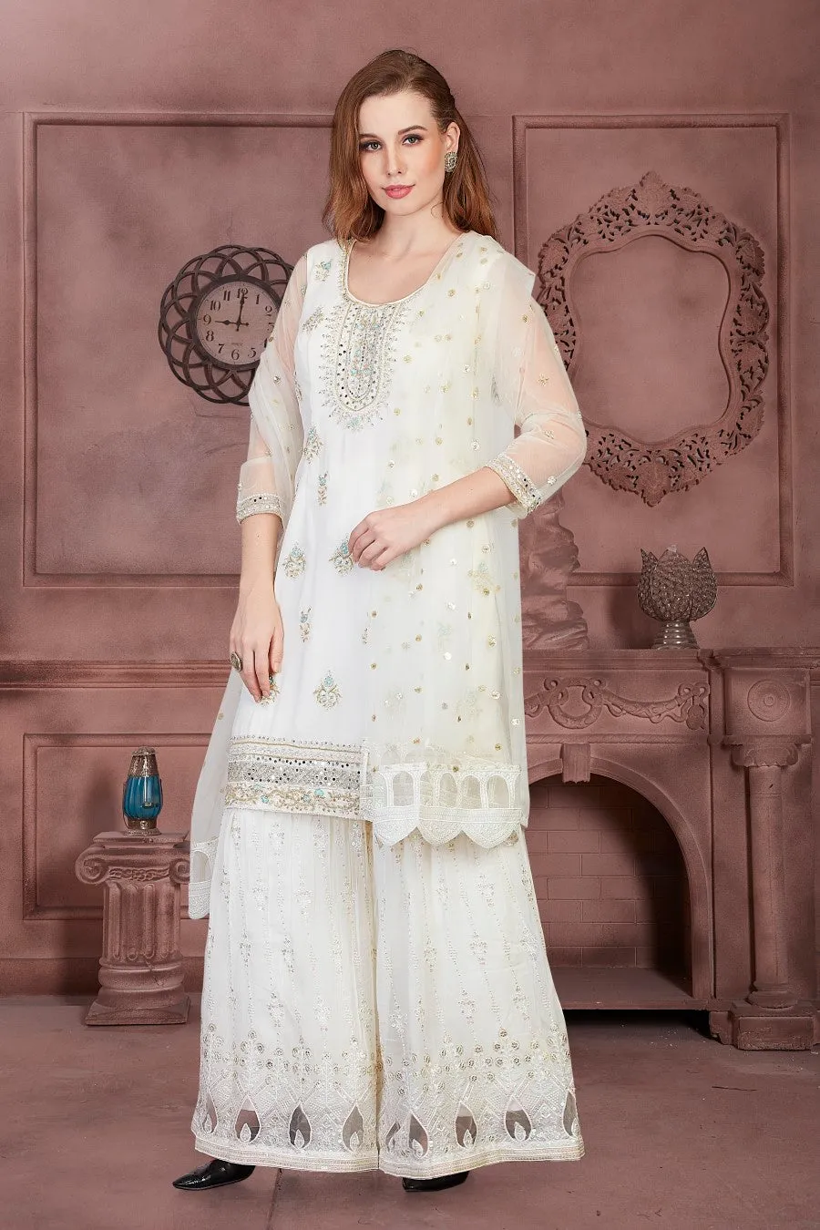 White Palazzo Pant Ladies Suit