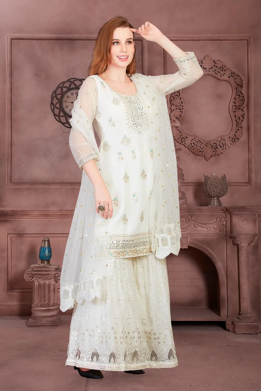 White Palazzo Pant Ladies Suit