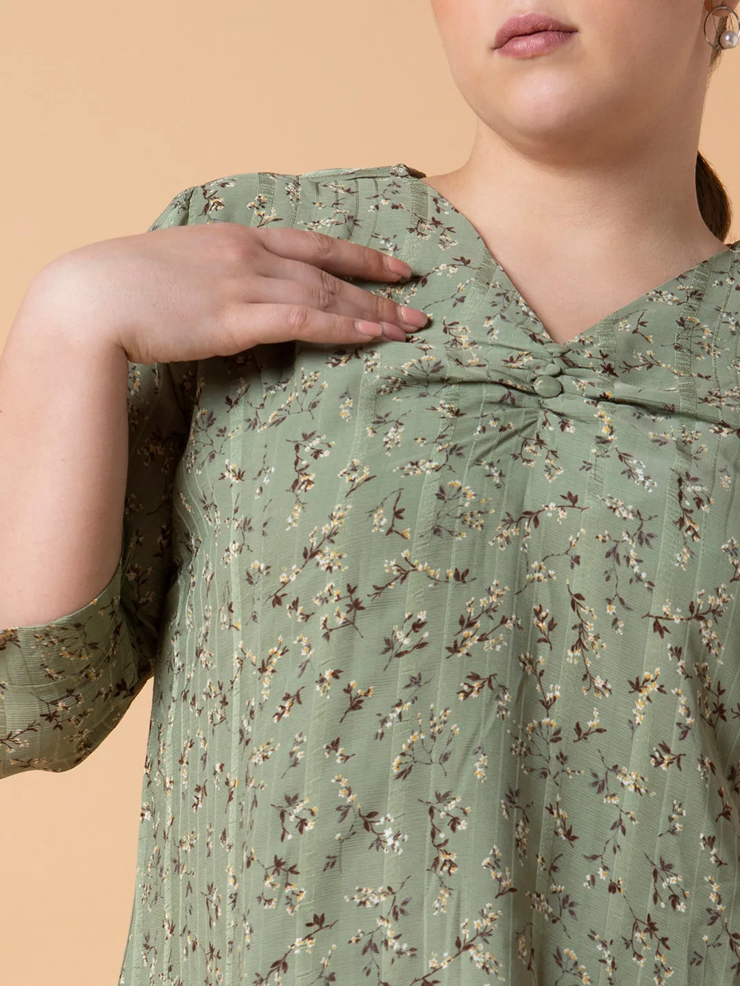 Women Floral Green Top