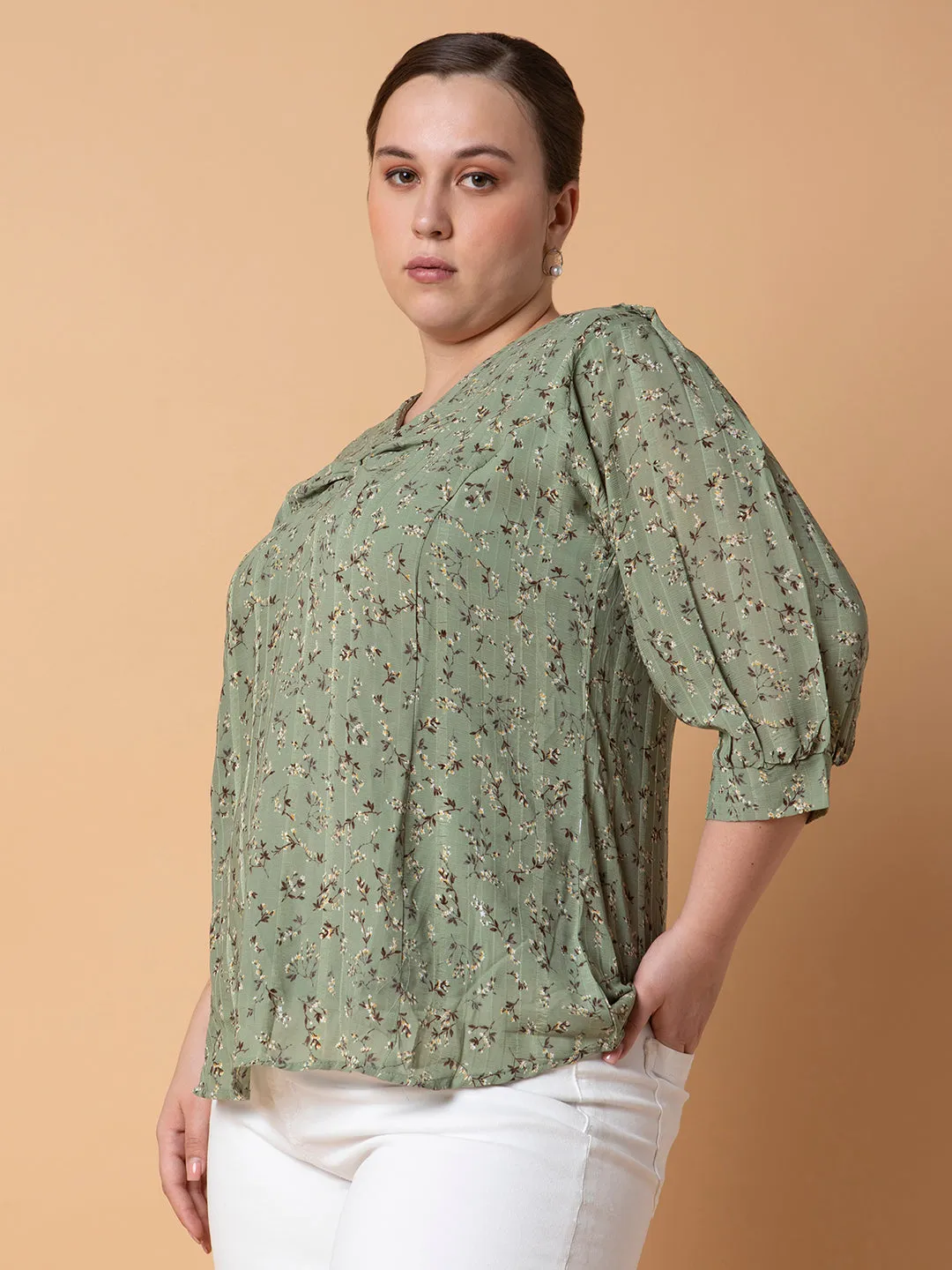 Women Floral Green Top