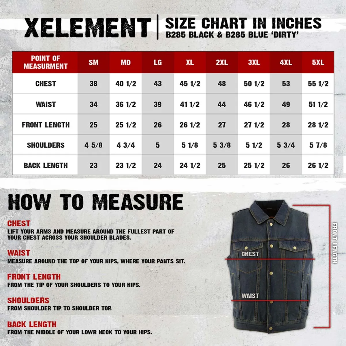 Xelement B284 Men's 'Dirty' Blue Denim Motorcycle Vest