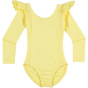 Yellow Girls Long Sleeve Ruffle Girls Leotard